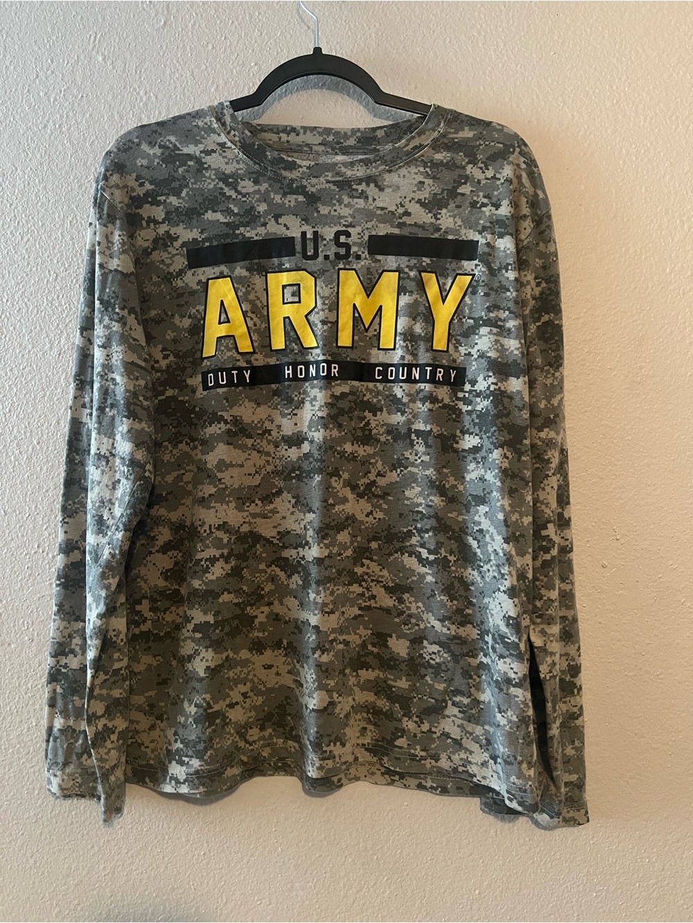 U.S. Army Gray Digital Camo Long Sleeve Shirt with Black Logo